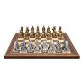Dal Rossi Italy Roman Chessmen  on a Walnut Inlaid, 40cm Chess Board