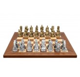 Dal Rossi Italy Roman Chessmen  on a Mahogany / Maple, 40cm Chess Board