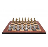 Dal Rossi Italy Roman Chessmen  on a Walnut Shiny Finish, 50cm Chess Board