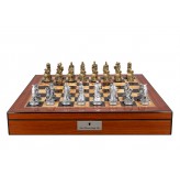 Dal Rossi Italy Roman Chessmen  on a Walnut Finish, Chess Box 20” with compartments