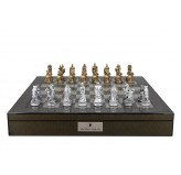 Dal Rossi Italy Roman Chessmen on a Carbon Fibre Finish Shiny Chess Box with Compartments 20"
