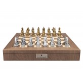 Dal Rossi Italy Roman Chessmen on a Walnut Inlaid Chess Box with Compartments 20"