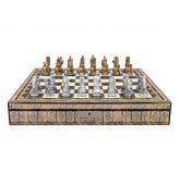 Dal Rossi Italy Roman Chessmen on a Mosaic Finish Shiny Chess Box with Compartments 20"