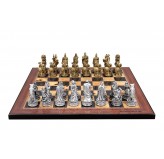 Dal Rossi Italy Roman Chessmen  on a Walnut Shiny Finish, 40cm Chess Board