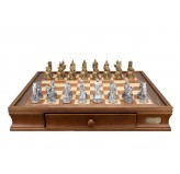 Dal Rossi Italy Roman Chessmen on a Walnut Chess Box with Drawers 20"