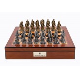 Dal Rossi Italy Walnut Finish chess box with lock & compartments 16” with Dragon Pewter Chessmen