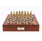 Dal Rossi Italy Walnut Finish chess box with lock & compartments 16” with Medieval Warriors Resin Chessmen