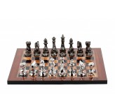 Dal Rossi Italy Chess Set with Diamond-Cut Titanium & Silver 85mm chessmen on a Walnut Shiny Finish Chess Board 16” 