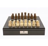 Dal Rossi Italy Carbon Fibre Shiny Finish chess box with compartments 16” with Medieval Resin Chessmen