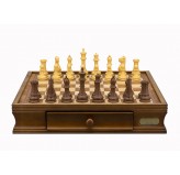Dal Rossi Italy Chess Set Walnut Finish 16″ With Two Drawers, Queen Gambit Chessmen 90mm 