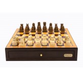 Dal Rossi Italy Walnut Finish chess box with compartments 18" with Medieval Resin Chessmen