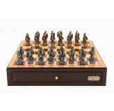 Dal Rossi Italy Walnut Finish chess box with compartments 18" with Dragon Pewter Chessmen