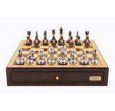 Dal Rossi Italy Walnut Finish chess box with compartments 18" with Staunton Metal/Marble Finish Chessmen