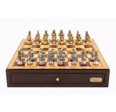 Dal Rossi Italy Walnut Finish chess box with compartments 18" with Medieval Warriors Resin Chessmen