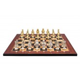 Dal Rossi Italy, Medieval Warriors Metal Chessmen 85mm on a Walnut Shinny Finish, 50cm Chess Board