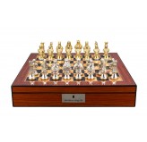 Dal Rossi Medieval Warriors Metal Chessmen 85mm on a Walnut Finish Shiny Chess Box with Compartments 16"