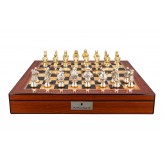 Dal Rossi Medieval Warriors Metal Chessmen 85mm on a Walnut Finish Shiny Chess Box with Compartments 20"