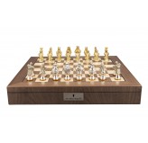  Dal Rossi Medieval Warriors Metal Chessmen 85mm on a Walnut Inlaid Chess Box with Compartments 20"