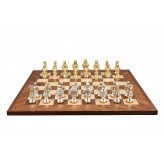 Dal Rossi Italy, Medieval Warriors Metal Chessmen 85mm on a Mahogany / Maple, 50cm Chess Board