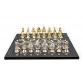Dal Rossi Italy, Medieval Warriors Metal Chessmen 85mm on a Carbon Fibre Shinny Finish, 40cm Chess Board