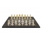 Dal Rossi Italy, Medieval Warriors Metal Chessmen 85mm on a Carbon Fibre Shinny Finish, 50cm Chess Board