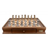 Dal Rossi Italy European Warriors on a Walnut Finish, Chess Box with Two Drawers 20" 