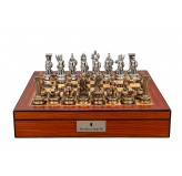 Dal Rossi Italy European Warriors Chessmen 85mm on a Walnut Finish Shiny Chess Box with Compartments 16"