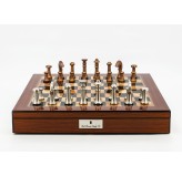 Dal Rossi Italy Chess Set Walnut Shinny Finish 20″ With Compartments, With Metal Copper and silver Chessmen 80mm