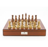 Dal Rossi Italy Chess Set Walnut Shinny Finish 20″ With Compartments, Brown and Box Wood Grain Finish 110mm Chess Pieces
