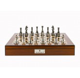 Dal Rossi Italy Chess Set Walnut Shinny Finish 20″ With Compartments, With Metal Dark Titanium and Silver chessmen 85mm