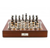 Dal Rossi Italy Chess Set Walnut Shinny Finish 20″ With Compartments, With Metal Dark Titanium and Silver chessmen 115mm