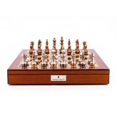 Dal Rossi Italy Chess Set Walnut Finish 20″ With Compartments, With Copper & Silver Weighted Metal Chess Pieces 100mm pieces