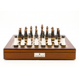 Dal Rossi Italy Chess Set Walnut Finish 20″ With Compartments, With Black and White with Copper and Gun Metal Gray Tops and Bottoms Chess Pieces 110mm 