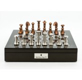 Dal Rossi Italy Chess Set Carbon Fibre Shinny Finish16″ With Compartments, With Metal Copper and silver Chessmen 80mm