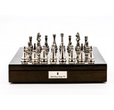 Dal Rossi Italy Chess Set Carbon Fibre Finish 16″ With Compartments, With Metal Dark Titanium and Silver chessmen 85mm