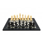 Dal Rossi Italy, Ebony Finish / Boxwood 95mm Wood Double Weighted on a Black / Erable, 40cm Chess Board