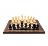 Dal Rossi Italy, Ebony Finish / Boxwood 95mm Wood Double Weighted on a Walnut Inlaid, 40cm Chess Board