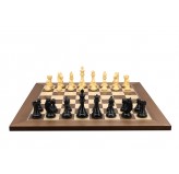 Dal Rossi Italy, Ebony Finish / Boxwood 95mm Wood Double Weighted on a Walnut Inlaid, 50cm Chess Board