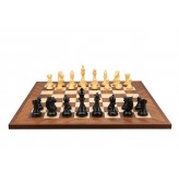 Dal Rossi Italy, Ebony Finish / Boxwood 95mm Wood Double Weighted on a Mahogany / Maple, 50cm Chess Board