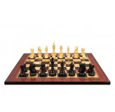 Dal Rossi Italy, Ebony Finish / Boxwood 95mm Wood Double Weighted on a Walnut Shinny Finish, 50cm Chess Board