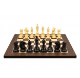 Dal Rossi Italy, Ebony Finish / Boxwood 95mm Wood Double Weighted on a Palisander / Maple, 40cm Chess Board