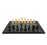 Dal Rossi Italy,  Ebony Finish / Boxwood 95mm Wood Double Weighted on a Carbon Fibre Shinny Finish, 50cm Chess Board