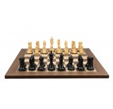 Dal Rossi Italy, Ebony Finish / Boxwood 105mm Wood Double Weighted on a Walnut Inlaid, 50cm Chess Board