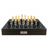 Dal Rossi Italy, Ebony Finish / Boxwood 105mm Wood Double Weighted on a Carbon Fibre Finish Shiny Chess Box with Compartments 20"