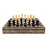 Dal Rossi Italy, Ebony Finish / Boxwood 105mm Wood Double Weighted on a Mosaic Finish Shiny Chess Box with Compartments 20"