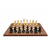 Dal Rossi Italy, Ebony Finish / Boxwood 105mm Wood Double Weighted on a Mahogany / Maple, 50cm Chess Board