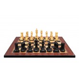 Dal Rossi Italy, Ebony Finish / Boxwood 105mm Wood Double Weighted on a Walnut Shinny Finish, 50cm Chess Board