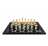 Dal Rossi Italy, Ebony Finish / Boxwood 105mm Wood Double Weighted on a Black / Erable, 20cm Chess Board