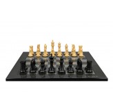 Dal Rossi Italy,  Ebony Finish / Boxwood 105mm Wood Double Weighted on a Carbon Fibre Shinny Finish, 50cm Chess Board