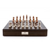 Dal Rossi Italy Chess Set Carbon Fibre Finish 20″ With Compartments, With Copper & Silver Weighted Metal Chess Pieces 100mm pieces